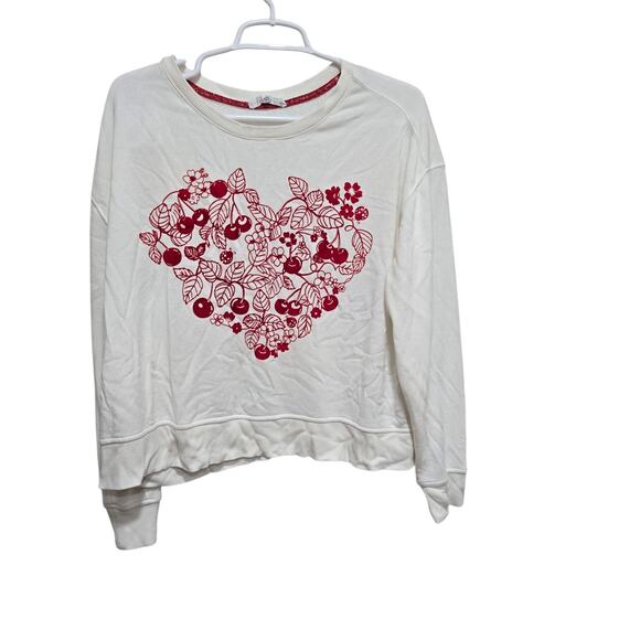 Jane and Delancey Tops - Jane Delancey Cherry Heart Graphic Sweatshirt Large Ivory Red